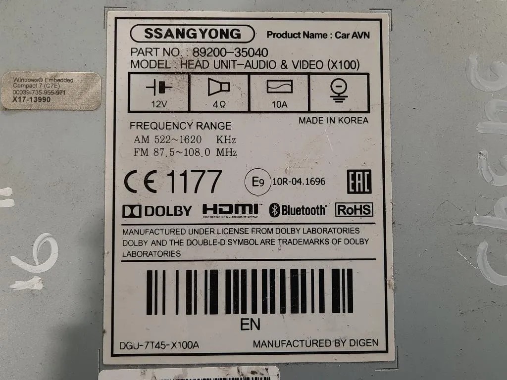 Unita DI Comando Multimediale 89200-35040 Ssangyong Tivoli 2015