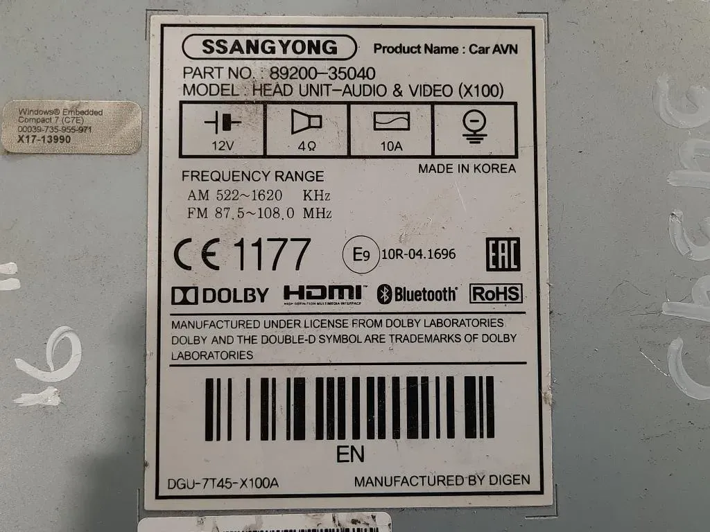 Unita DI Comando Multimediale 89200-35040 Ssangyong Tivoli 2015