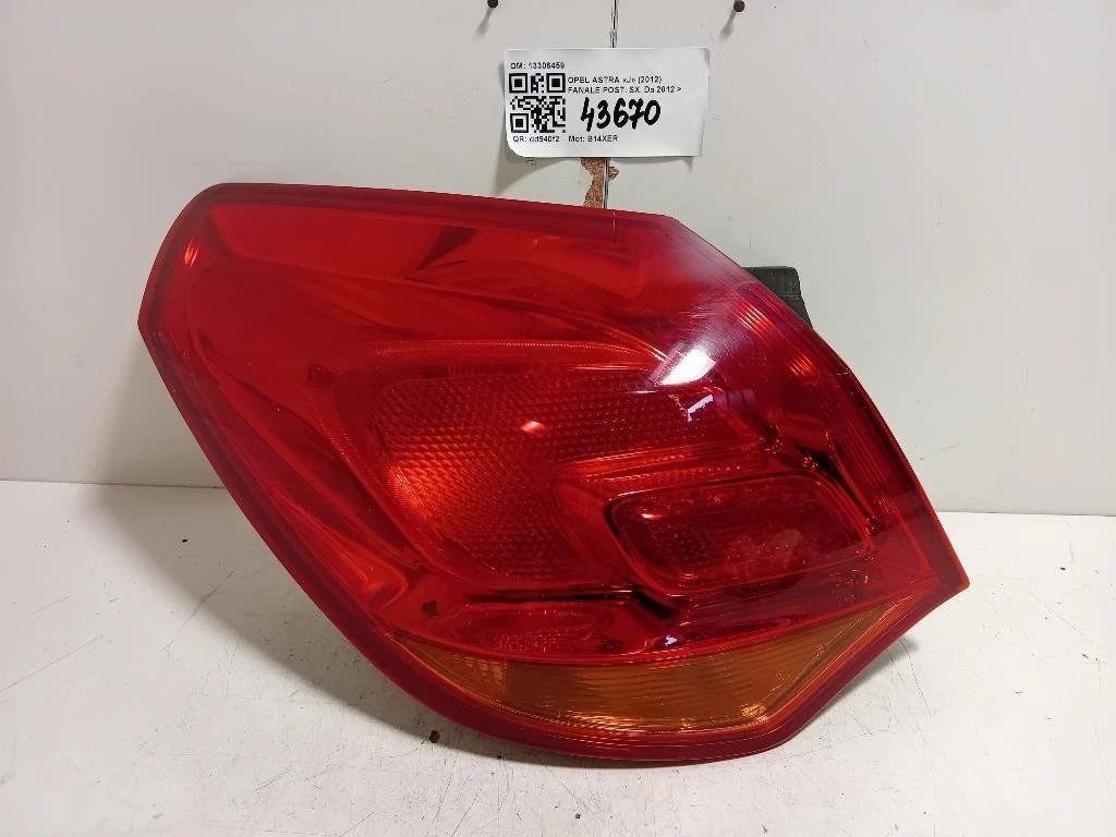 Fanale POST SX 13306459 Opel Astra J 2012
