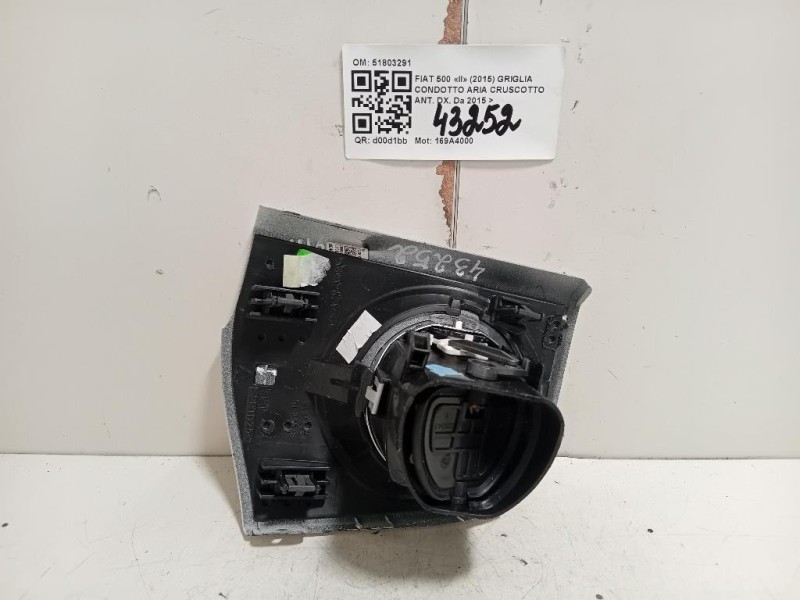Griglia Condotto ARIA Cruscotto ANT DX 51803291 Fiat 500 II 2015