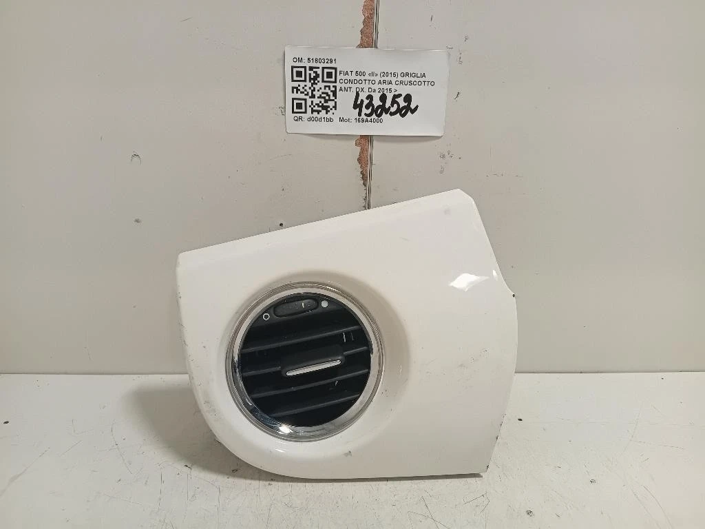 Griglia Condotto ARIA Cruscotto ANT DX 51803291 Fiat 500 II 2015