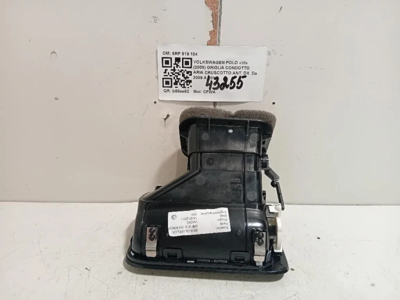 Griglia Condotto ARIA Cruscotto ANT DX 6RF 819 104 Volkswagen POLO VI 2009