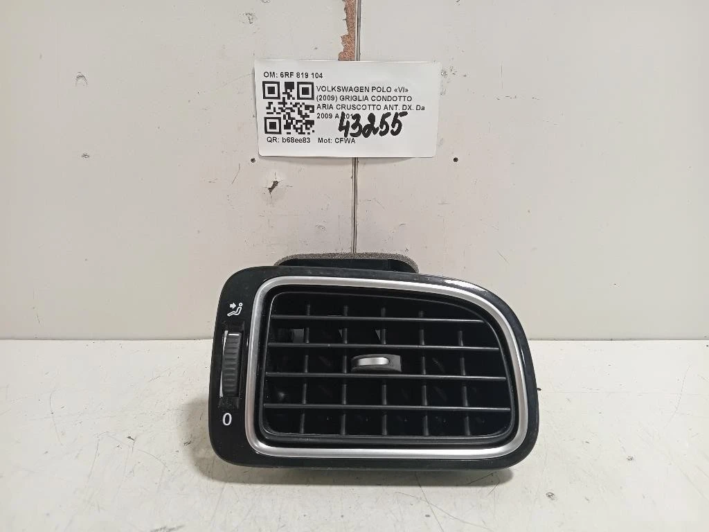 Griglia Condotto ARIA Cruscotto ANT DX 6RF 819 104 Volkswagen POLO VI 2009