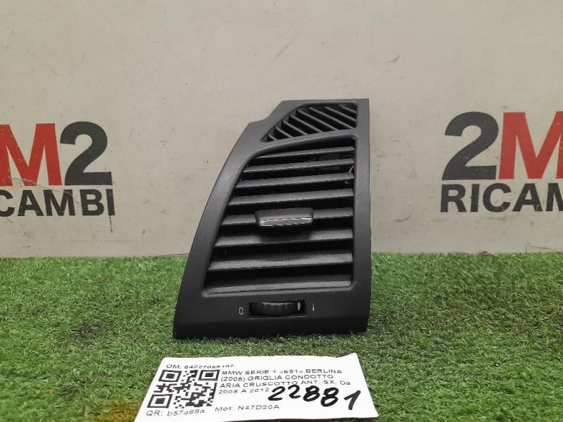Griglia Condotto ARIA Cruscotto ANT SX 64227059187 Bmw Serie 1 E81 Berlina 2005