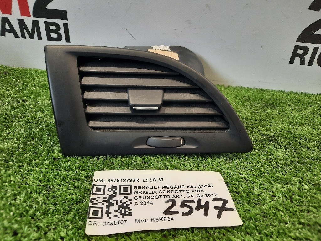 Griglia Condotto ARIA Cruscotto ANT SX 687618796R Renault Mégane III 2012