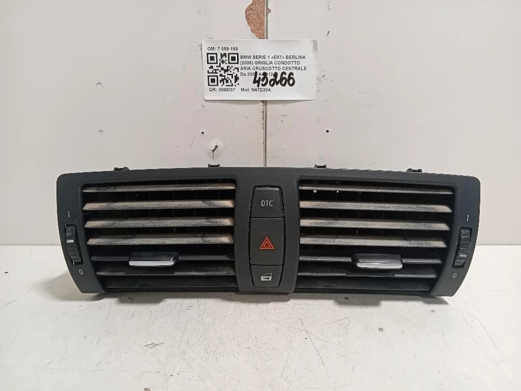 Griglia Condotto ARIA Cruscotto Centrale 7059189 Bmw Serie 1 E87 Berlina 2005