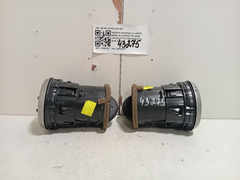 Griglia Condotto ARIA Cruscotto Centrale 68760-JD10A SX+DX Nissan Qashqai I 2007