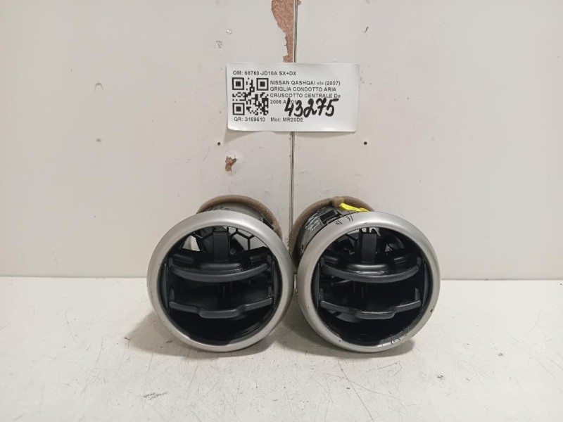 Griglia Condotto ARIA Cruscotto Centrale 68760-JD10A SX+DX Nissan Qashqai I 2007
