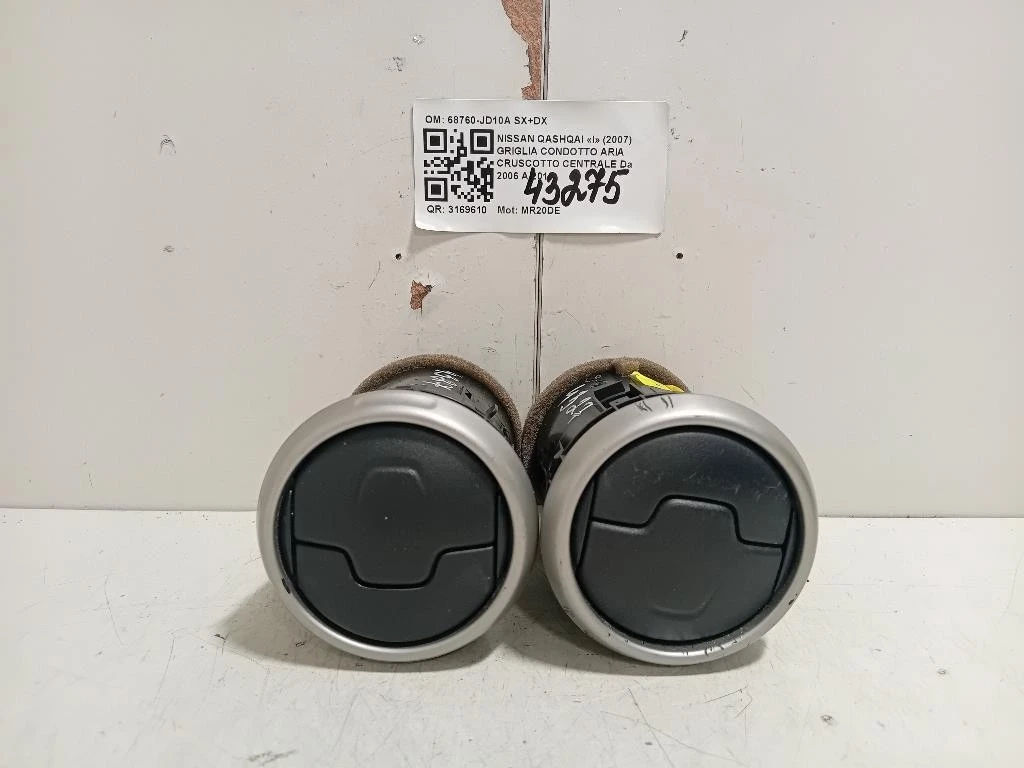 Griglia Condotto ARIA Cruscotto Centrale 68760-JD10A SX+DX Nissan Qashqai I 2007