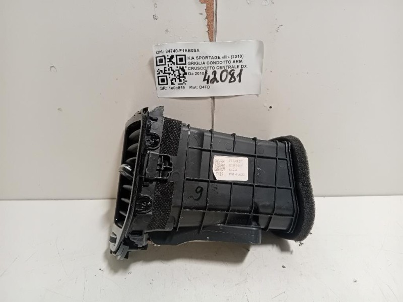Griglia Condotto ARIA Cruscotto Centrale DX 84740-F1AB0SA Kia Sportage III 2010