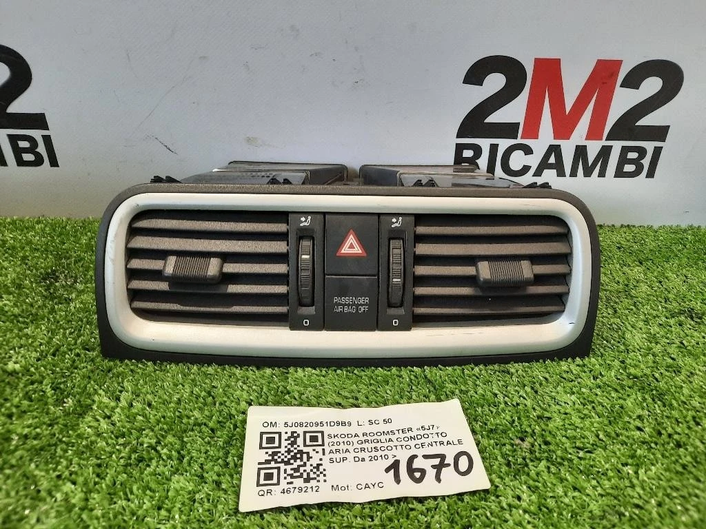 Griglia Condotto ARIA Cruscotto Centrale SUP 5J0820951D9B9 Skoda Roomster 5J7 2010