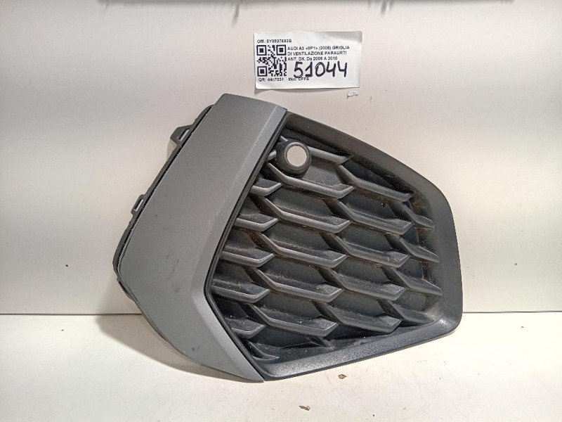 Griglia DI Ventilazione Paraurti ANT DX 8Y0807682B Audi A3 8P1 2008