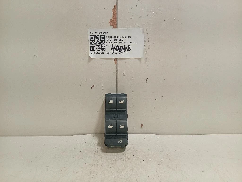 Interruttore Alzacristalli ANT SX 98148907ZD Citroen C3 III 2016