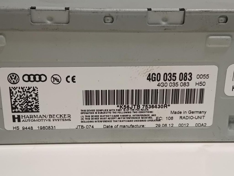 Unità Autoradio 4G0035083 Audi A1 8XA Sportback 2012