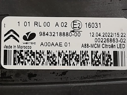 Proiettore ANT DX 9843218880 Citroen C3 III 2016