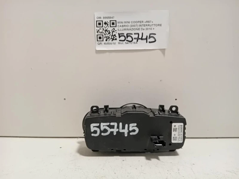 Interruttore Illuminazione 9865847 Mini MINI Cooper R57 Cabrio 2007