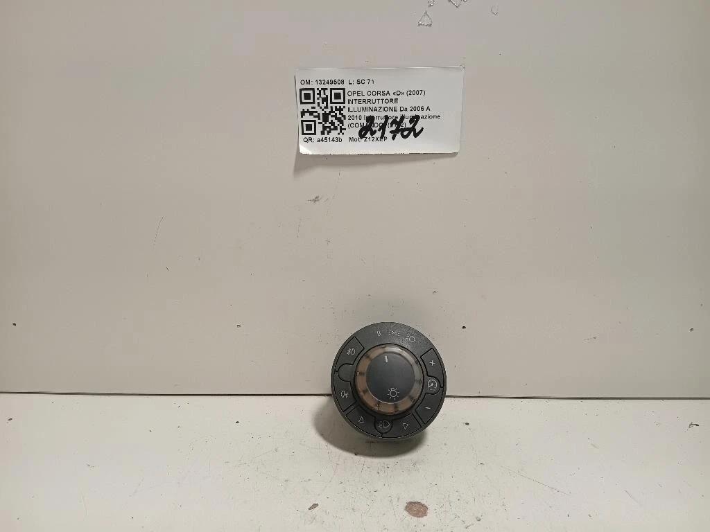 Interruttore Illuminazione 13249508 Opel Corsa D 2007