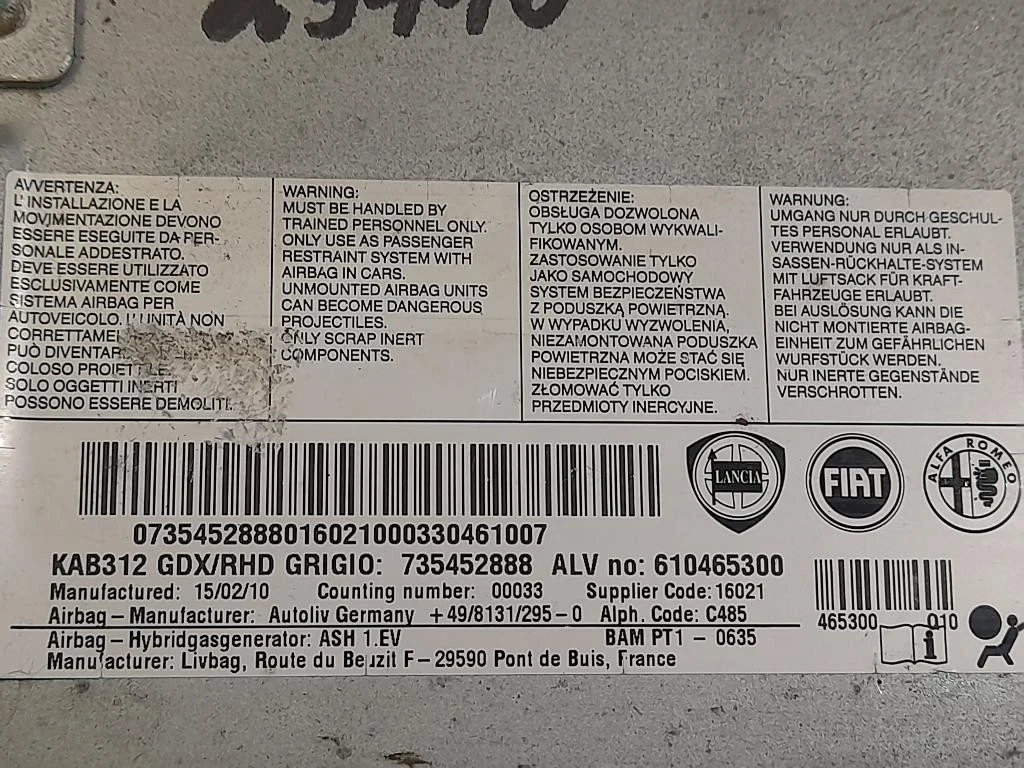 Air-bag Ginocchia DX 735452888 Fiat 500 II 2008