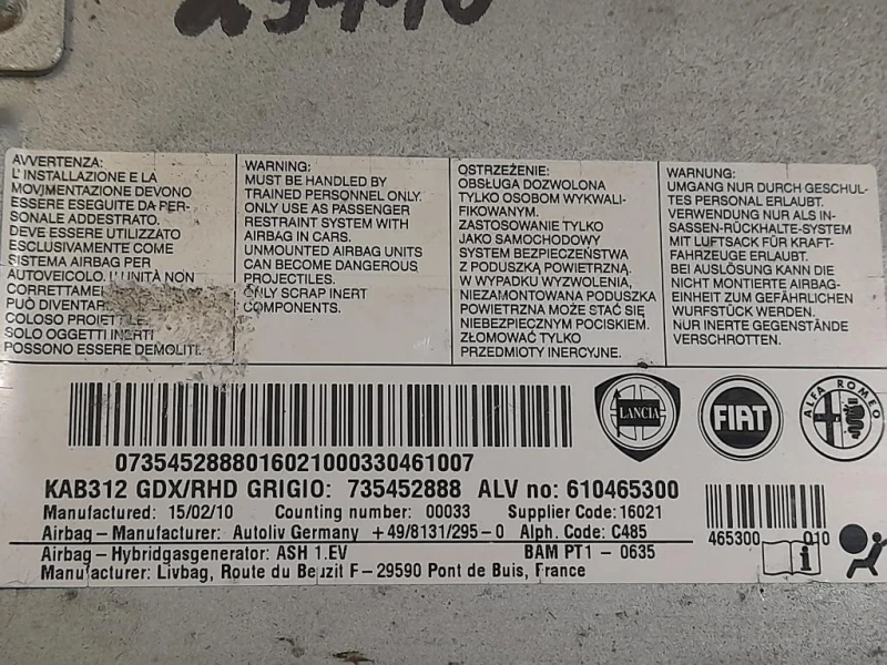 Air-bag Ginocchia DX 735452888 Fiat 500 II 2008