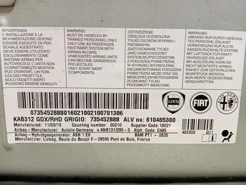 Air-bag Ginocchia DX 735452888 Fiat 500 II 2015