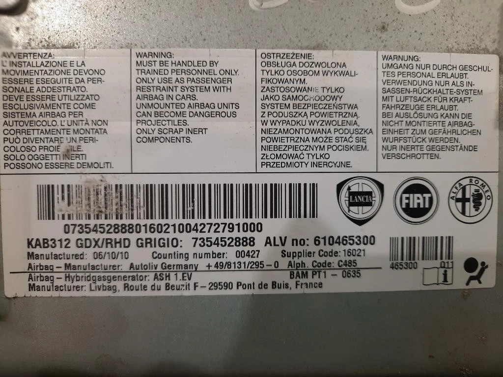 Air-bag Ginocchia DX 735452888 UK Fiat 500 C 2008