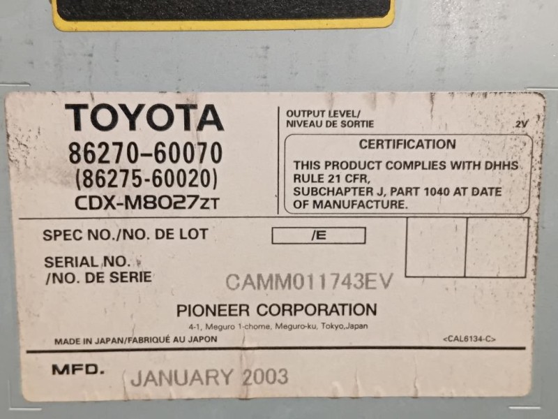 Caricatore CD 86270-60070 Toyota Landcruiser 120 2003