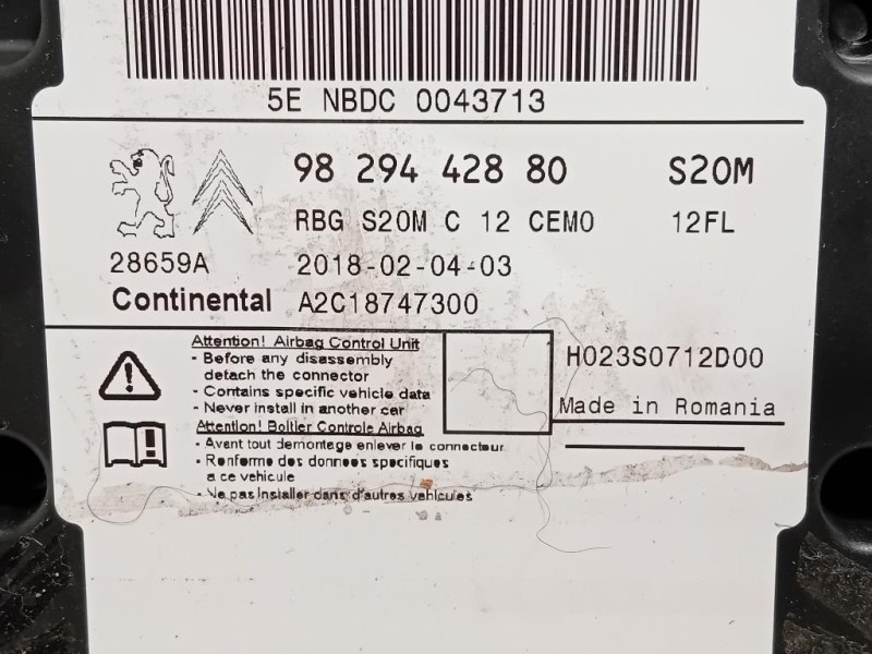 Centralina Air-bag 9829442880 Citroen C3 III 2016