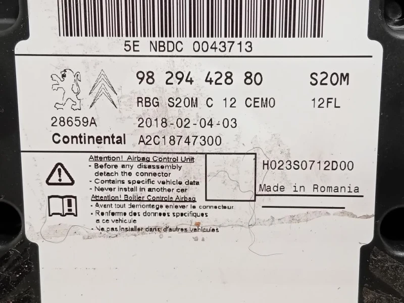 Centralina Air-bag 9829442880 Citroen C3 III 2016