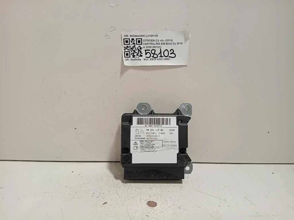 Centralina Air-bag 9829442880 Citroen C3 III 2016