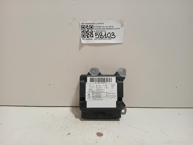 Centralina Air-bag 9829442880 Citroen C3 III 2016