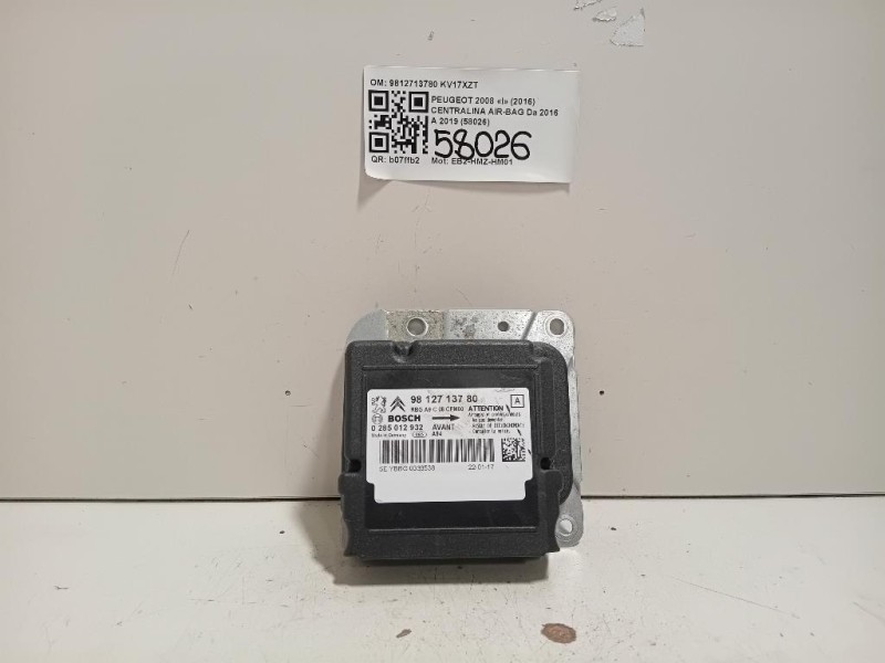 Centralina Air-bag 9812713780 Peugeot 2008 I 2016