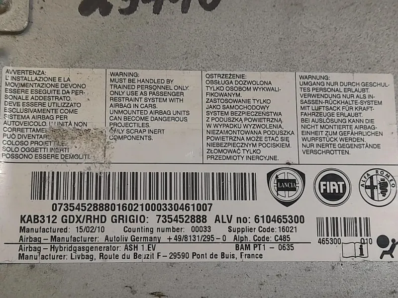 Air-bag Ginocchia DX 735452888 Fiat 500 II 2008