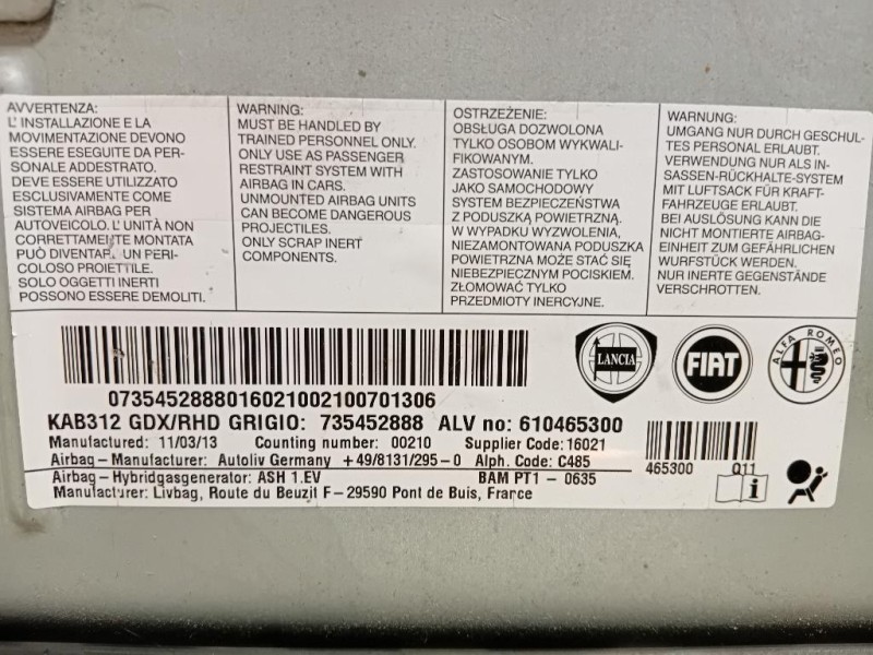 Air-bag Ginocchia DX 735452888 Fiat 500 II 2015