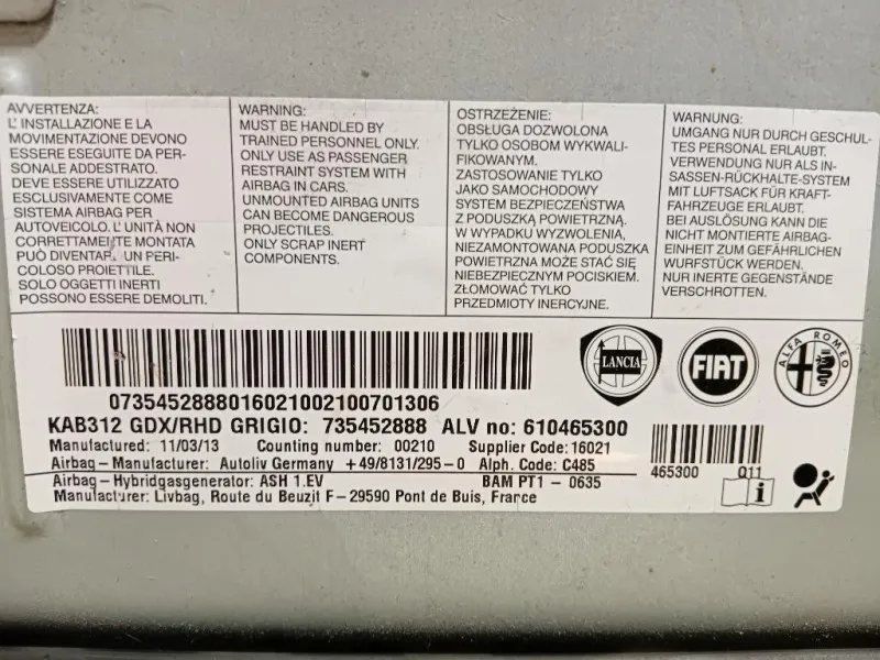 Air-bag Ginocchia DX 735452888 Fiat 500 II 2015