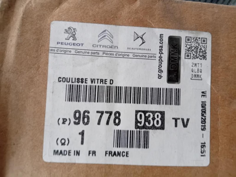 Canalina Guida Cristallo Porta LATO ANT ANT DX 96778938TV Peugeot 308 II 2017