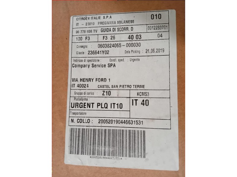 Canalina Guida Cristallo Porta LATO ANT ANT DX 96778938TV Peugeot 308 II 2017