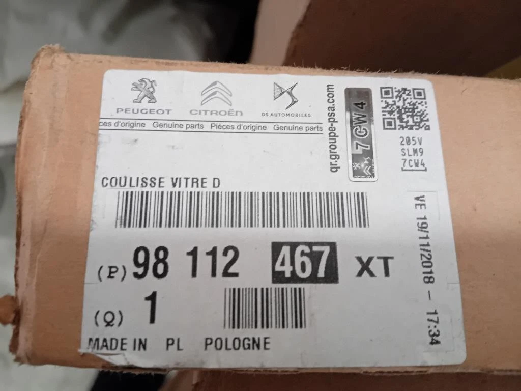 Canalina Scorrimento Cristallo Porta POST DX 98112467XT Peugeot 3008 II 2016