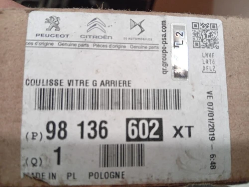 Canalina Scorrimento Cristallo Porta POST SX 98136602XT Peugeot 5008 II 2017