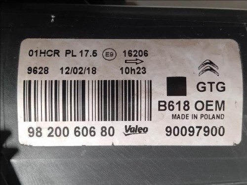 Proiettore ANT SX 9820060680 Citroen C3 III 2016