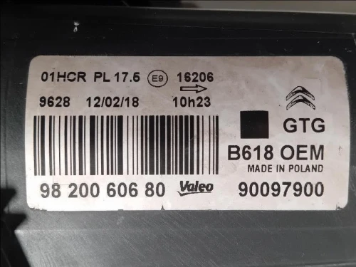 Proiettore ANT SX 9820060680 Citroen C3 III 2016