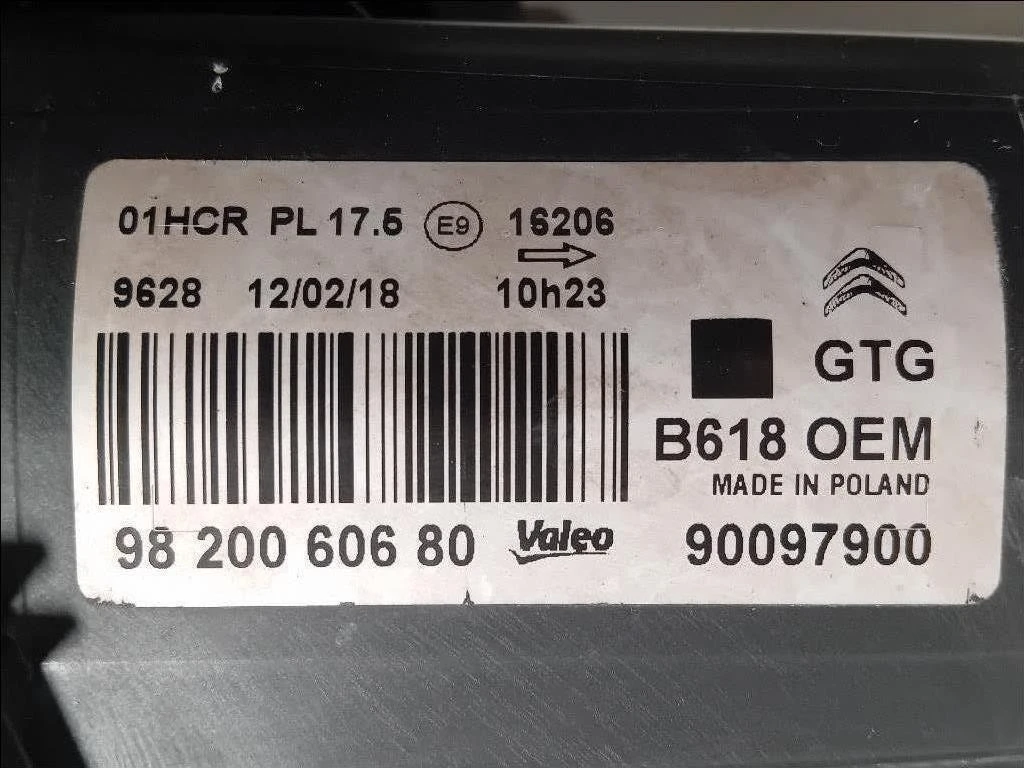 Proiettore ANT SX 9820060680 Citroen C3 III 2016