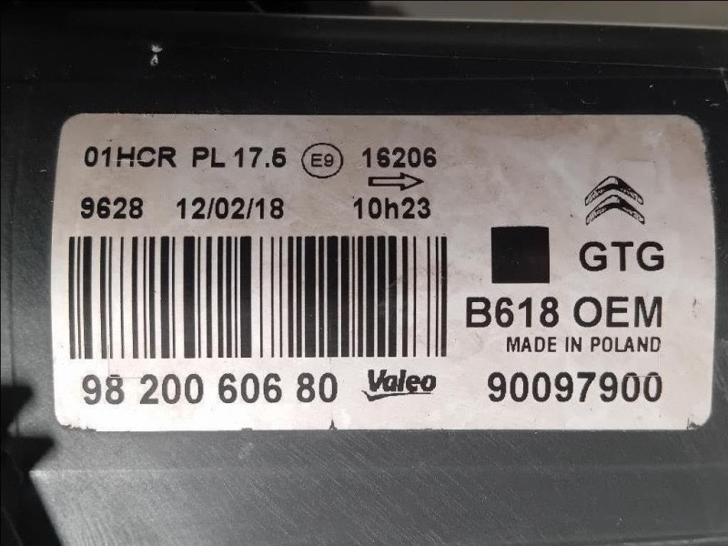 Proiettore ANT SX 9820060680 Citroen C3 III 2016