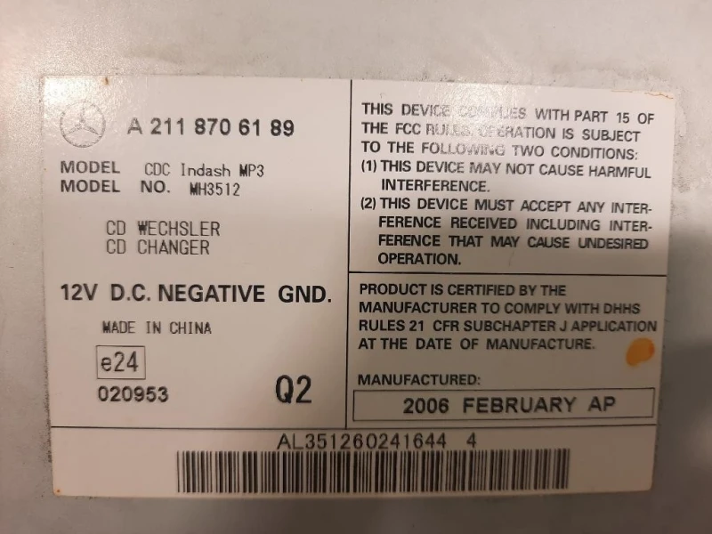 Caricatore CD A2118706189 Mercedes Classe SLK R171 2004