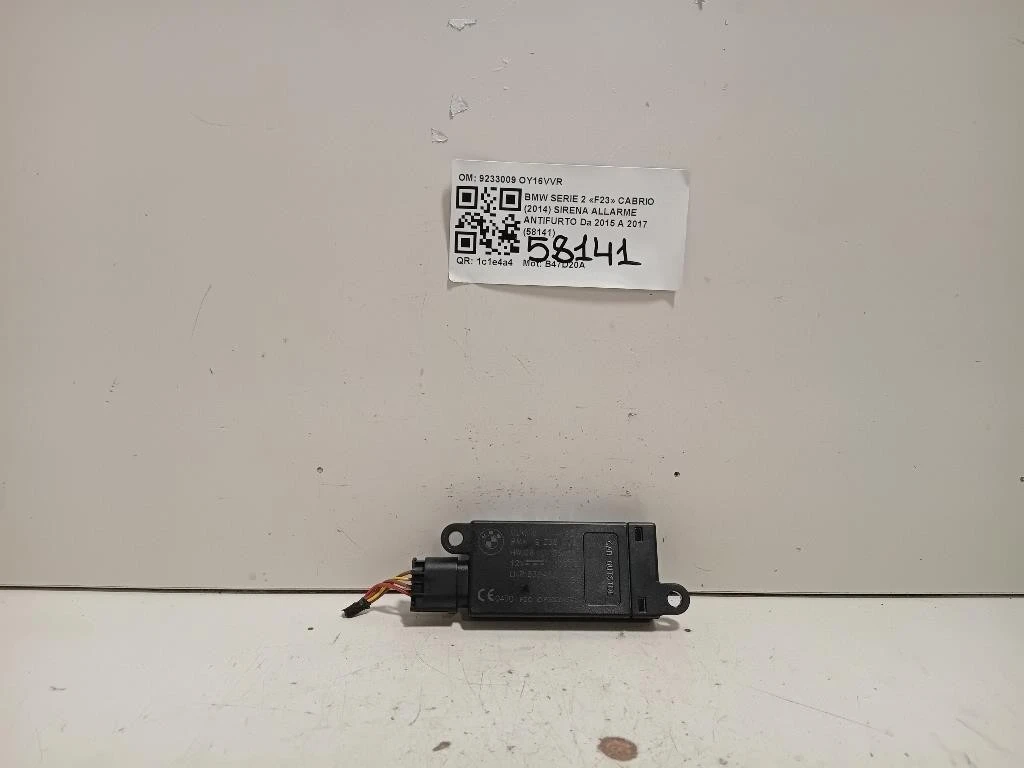 Sirena Allarme Antifurto 9233009 Bmw Serie 2 F23 Cabrio 2014