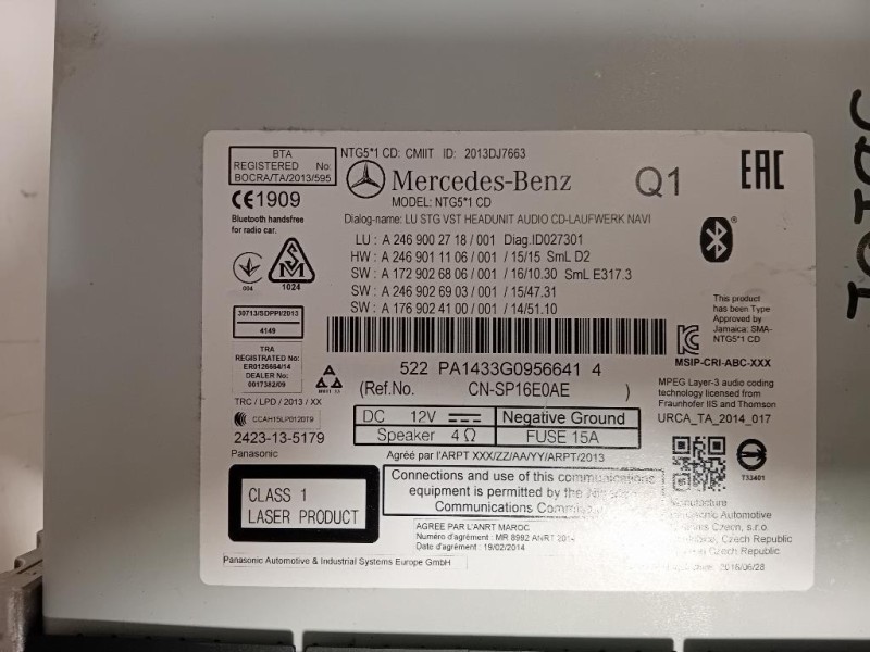 Unità Autoradio A2469002718 Mercedes Classe A W176 2015