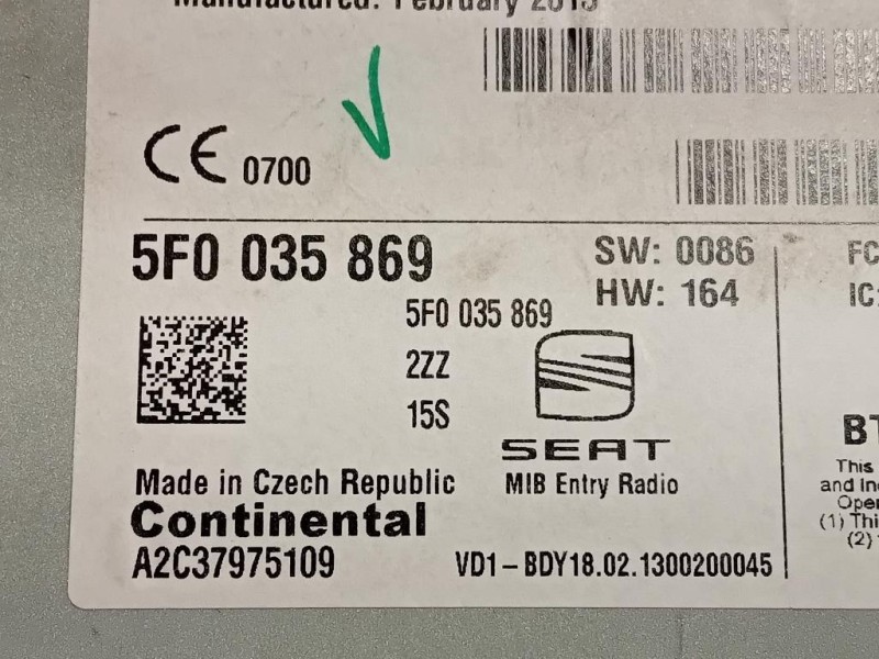 Unità Autoradio 5F0035869 Seat LEON 5F1 2013