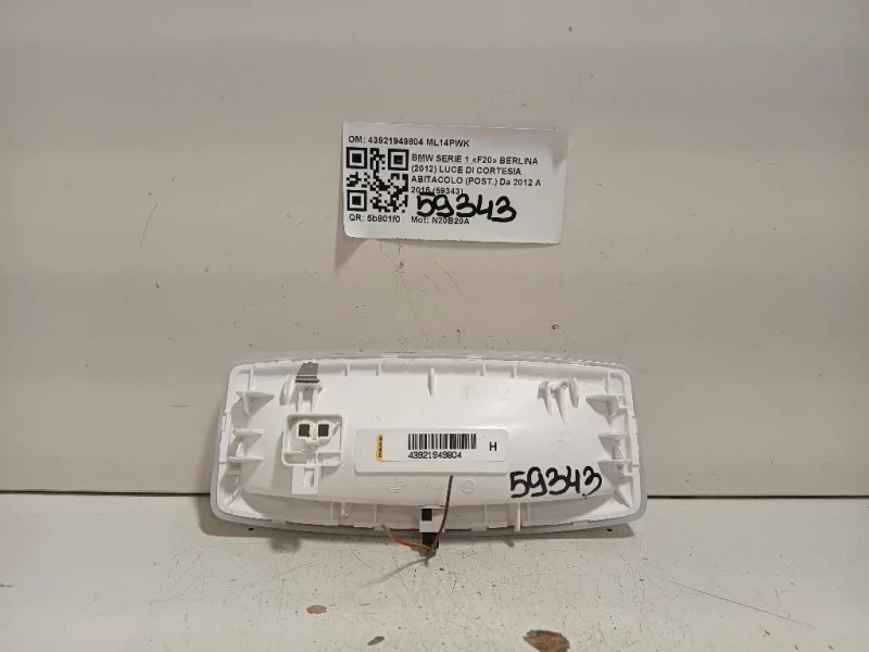 LUCE DI Cortesia Abitacolo POST 43921949804 Bmw Serie 1 F20 Berlina 2012