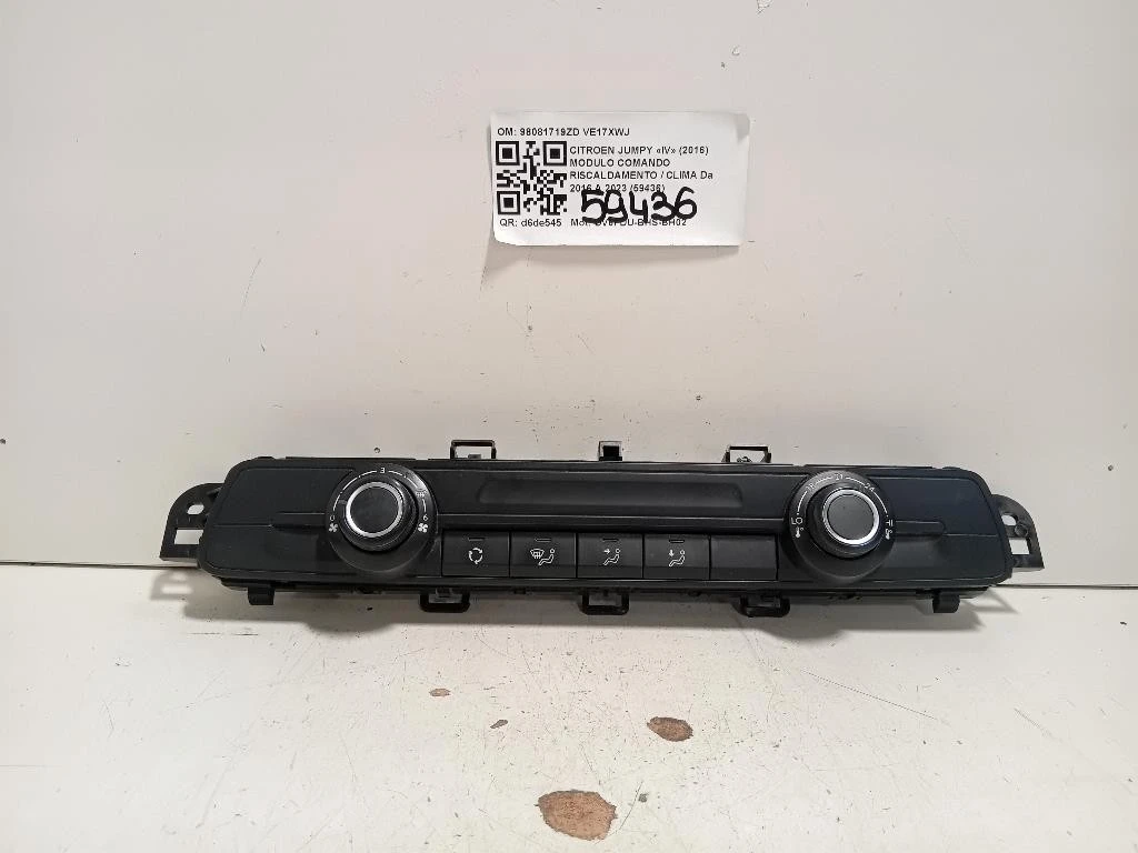 Modulo Comando Riscaldamento Clima 98081719ZD Citroen Jumpy IV 2016