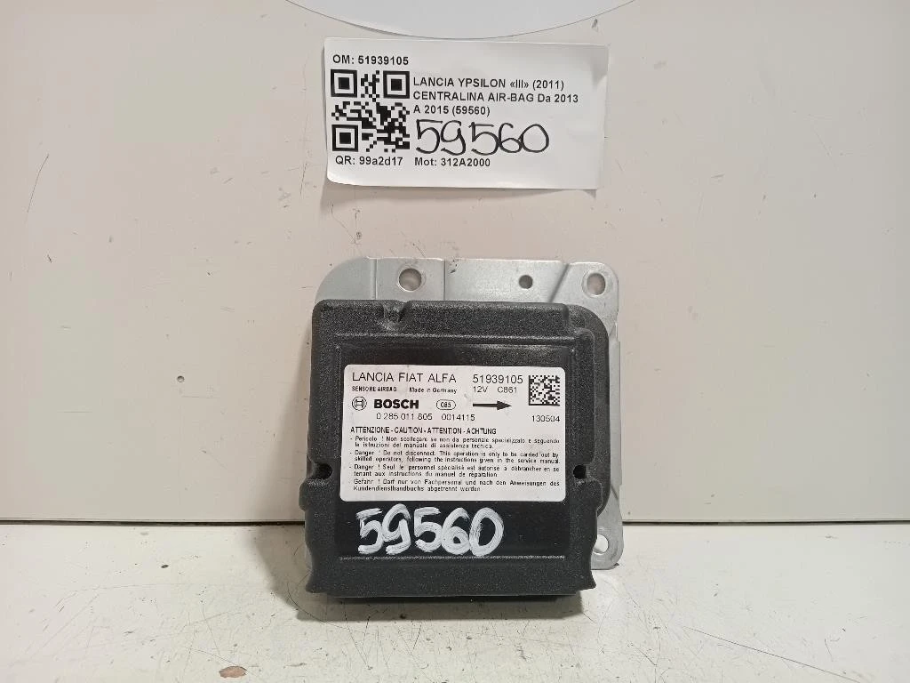 Centralina Air-bag 51939105 Lancia Ypsilon III 2011