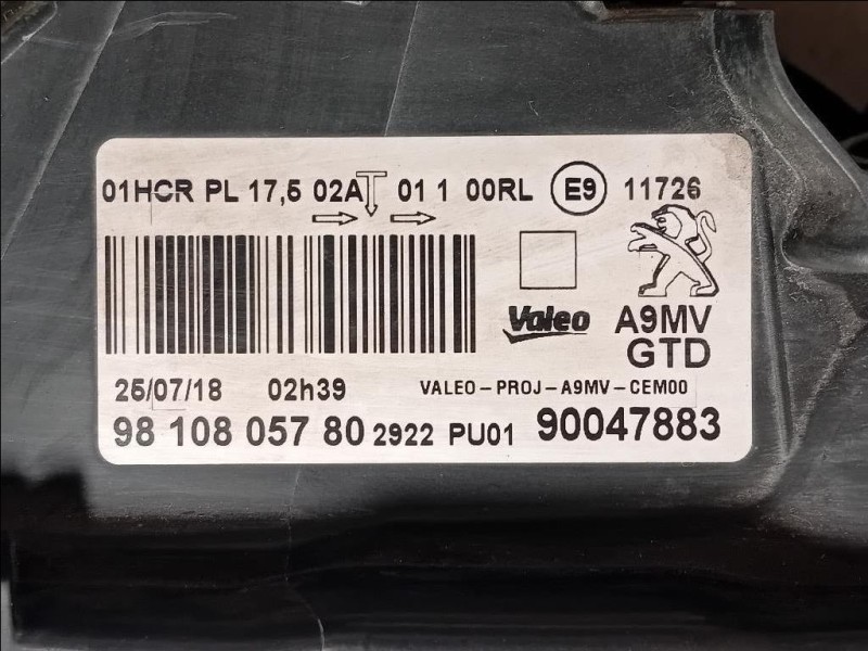 Proiettore ANT SX 9810805780 Peugeot 208 I 2015